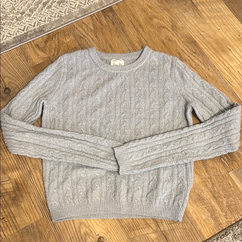 Gray-Blue Cable Knit Women's Sweater